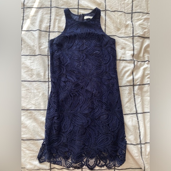 Aritzia Babaton Navy Blue Henry Lace Dress - Picture 2 of 4
